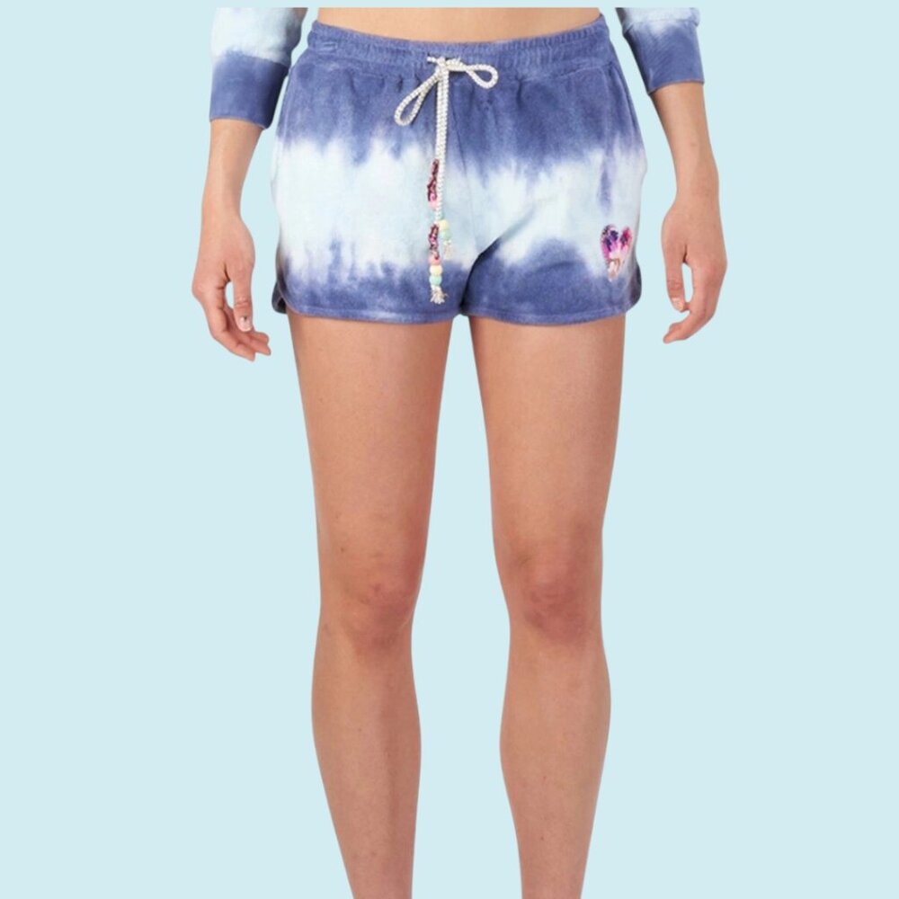 LoveShackFancy Shorts Women's Small Blue Careen Wave Top Tie Dyed French Terry